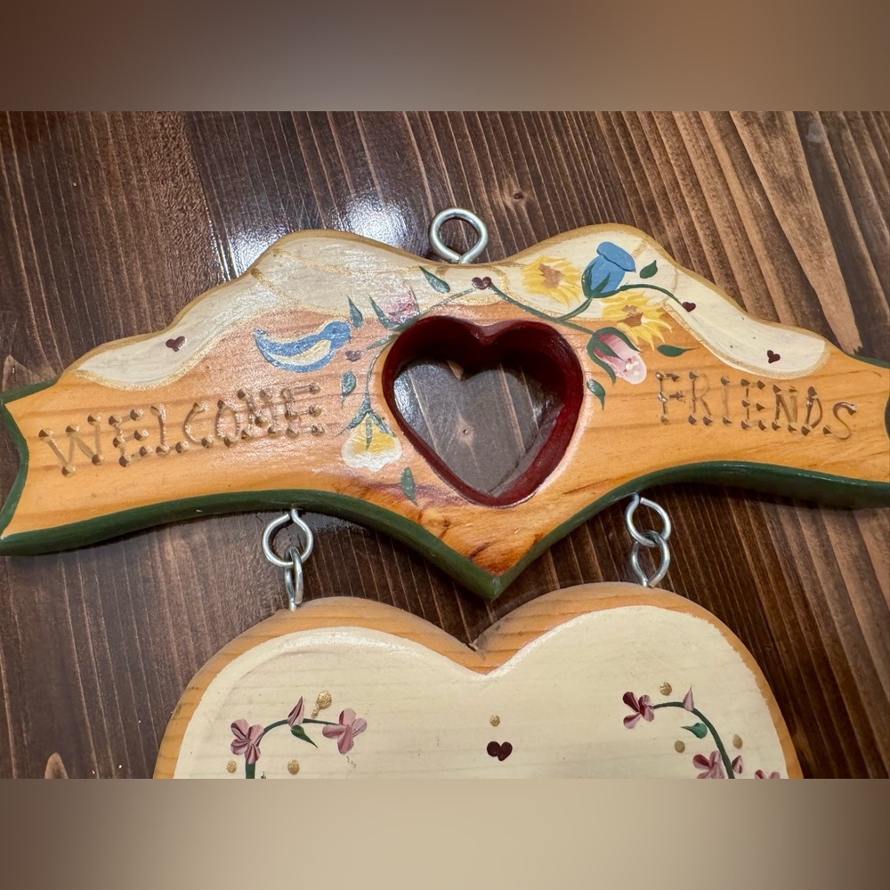 Vintage Folk Art Wooden Welcome Friends Sign Hand Made in‎ Mexico - Picture 3 of 7